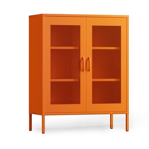 COFaR Metal Coffee Bar, Sideboard Buffet Cabinet, 40'' H Kitchen Storage with Adjustable Shelf, for Pantry, Kitchen, Bar, Dining Room, Entryway(Orange, 40