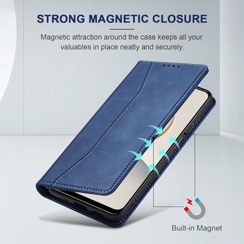 Image of Jasonyu Case for Honor 400 Smart, PU Leather Wallet Case [Shockproof] [Magnetic] [Card Holder] [Stand Function] Flip Case (Blue)