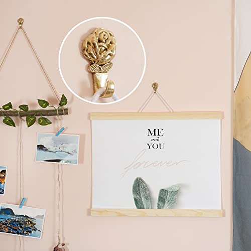 Image of 15 Pack Rose Shape Push Pin Hooks Picture Hangers for Hanging Or Holding Down Charts,Banners,Calendars,Posters,Picture,Photo Frame,Keys (Gold)
