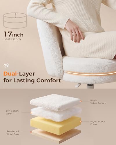 Image of GTPLAYER Velvet Tall Office Chair with Wheels Vanity Chairs with Back, Versatile Height Use: Office to Bar Stools Small Ergonomic Comfy Armlees Computer Desk Chair with Bow Lumbar Pillow for Gift