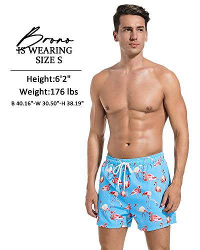 Difficort Mens Swimming Trunks With Compression Liner Quick Dry Bathing Suit Swimwear Beach Shorts,Flamingos,Large #TOP1