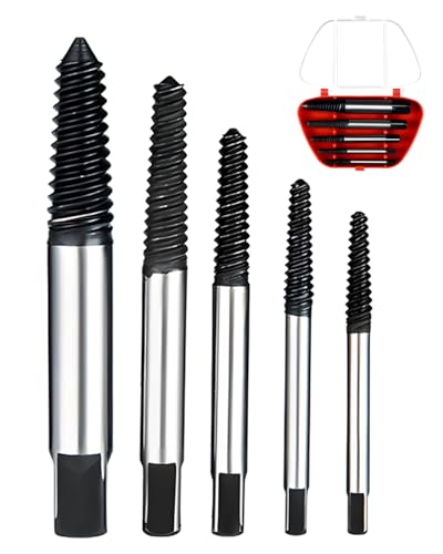 FUGLUS Juego Profesional de 5 Extractores de Tornillos Rotos HSS 4241 - Kit para Remover Tornillos Dañados con Roscas Izquierdas en Estuche Compacto y Duradero