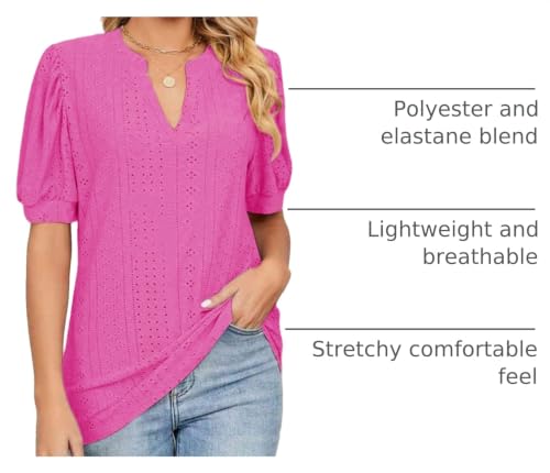 Image of Dokotoo Womens Blouses V Neck Puff Short Sleeve Business Casual Tops