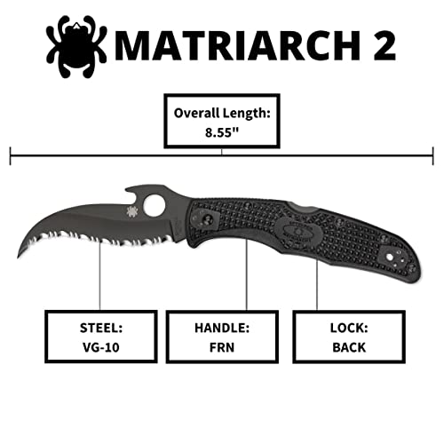 Spyderco Matriarch 2 Signature Knife With Emerson Opener And 3.57" Vg-10 Black Reverse S Blade - Spyderedge - C12Sbbk2W #TOP4