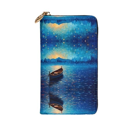 Stylish Boats in the Sea Prints Leather Wallet - Long Clutch for Women, RDurable Material, 12 Card Slots, Zipper Compartments2