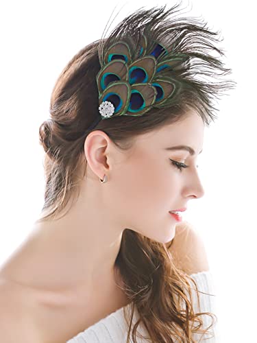 Aukmla Peacock Feather Headband Green 1920S Flapper Headpiece Rhinestones Costume Headdress Hair Accessories For Women And Girls #TOP2