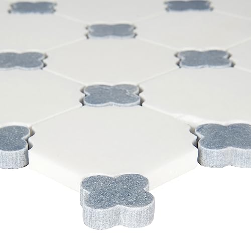 Msi Azula Floret Squares Polished Marble Tile For Kitchen Backsplash, Floor Tile, Wall Tile For Bathroom, Shower Wall Tile, Mesh Mounted Mosaic Tile, Azula White, Sample #TOP6