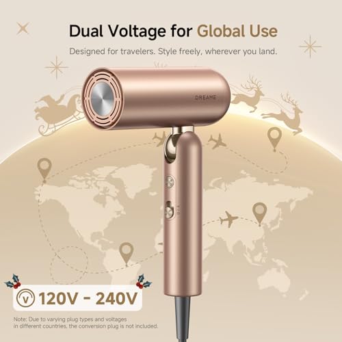 Dreame Pocket Pro Hair Dryer, Compact Foldable Ionic Blow Dryer, 110,000 RPM High-Speed Motor, Dual Voltage Travel Hair Dryer with Diffuser, Low Noise, 10.6 oz Lightweight, Heat Protection, 120V/240V - Image 4