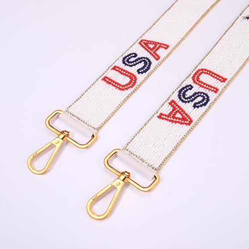 Image of NVENF Beaded 4th of July Purse Strap USA Purse Strap Replacement Red White and Blue Patriotic Crossbody Shoulder Bag Straps 4th of July Outfits (Style A)