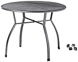 greemotion Gartentisch Toulouse rund, Ø ca.100 cm, eisengrau, 100 x 100 x 72 cm, 100 cm l x 100 cm b x 72 cm h & Fußkappen Set, Kunststoff 4-TLG, dunkelgrau, ca. 4,15 x 1,65 x 2,6 cm