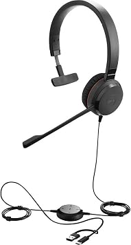 Jabra Evolve 30 II, Microsoft Teams Certified Monocode Headset with Call Control Unit, Noise Cancelling Microphone, LED Indicator Sound Quality - USB-C/A, Black