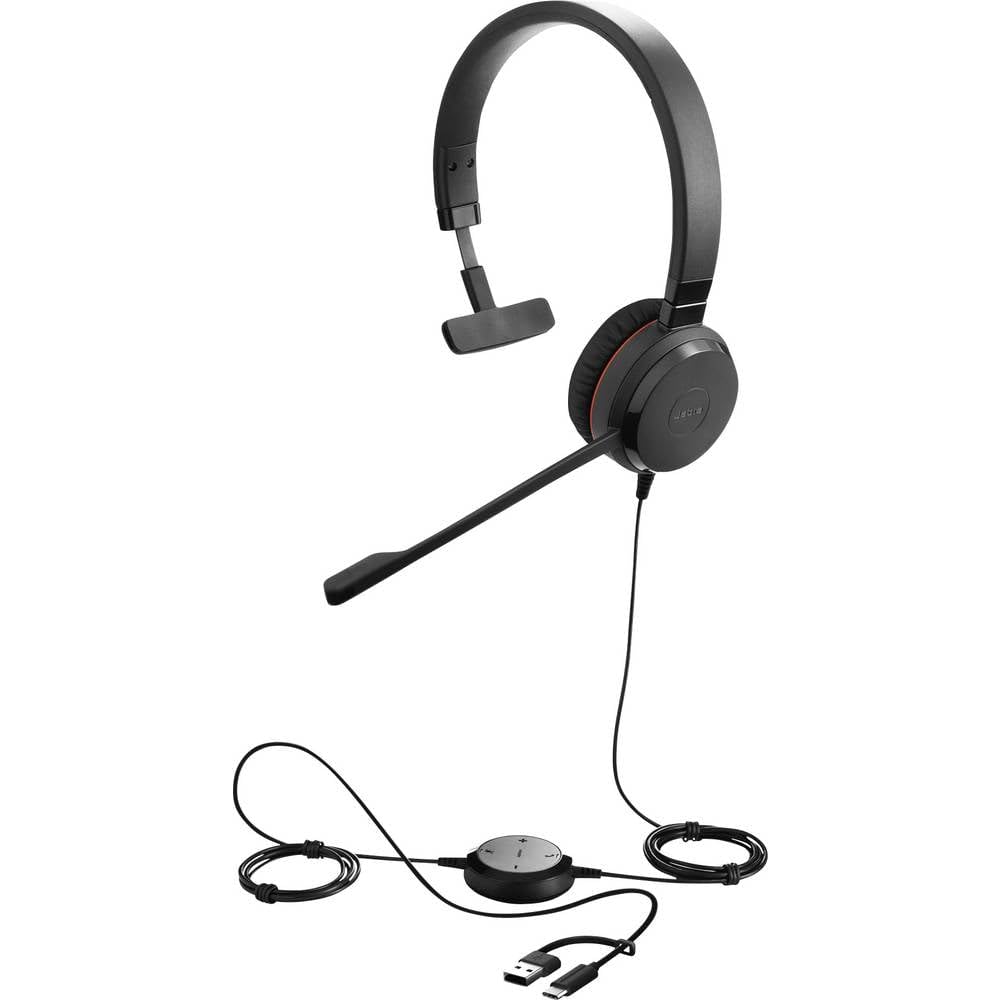 Jabra Evolve 30 II Casque Mono-Filaire certifié Microsoft Teams avec unité de contrôle d'appel, Microphone antibruit, indicateurs LED, Excellente qualité sonore – USB-C/A Noir