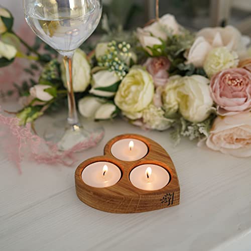 Wonderwood Design Wooden Tealight Candle Holder With Candles - Solid Wood Oak - Votive Candle Holders - Heart Shape Rustic Candle Holders #TOP4