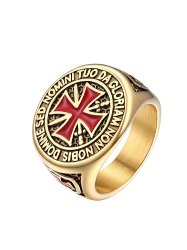 PROSTEEL Bague Croix Templière Homme Plaqué Or Jaune Chevalière Taille 54