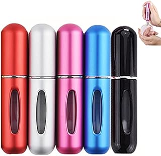 Angzhili 5 PCS 5ml Perfume Atomiser Bottles  Portable Mini Travel Portable Perfume Glass Bottle Travel Aluminum Spray Atomizer Empty Metal Perfume Atomiser Sprayer Easy Carry