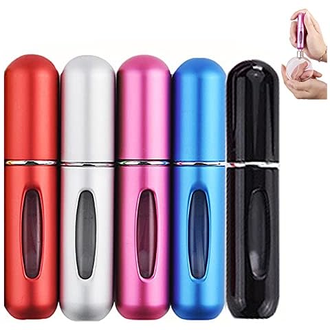 Angzhili 5 PCS 5ml Perfume Atomiser Bottles  Portable Mini Travel Portable Perfume Glass Bottle Travel Aluminum Spray Atomizer Empty Metal Perfume Atomiser Sprayer Easy Carry Cover