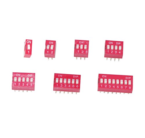 Haobase 35Pcs/Lot Dip Switch Kit in Box 1 2 3 4 5 6 8 Way 2.54mm Toggle Switch Red Snap Switches Kit(Each Value 5Pcs)