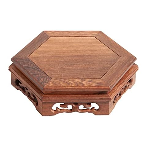 Hty Chinese Hexagonal Wooden Base Curio Cabinets Wooden Vintage Carved Base Stand Art Decorative Pendulum Base (Color : Orange, Size : Large) Cover
