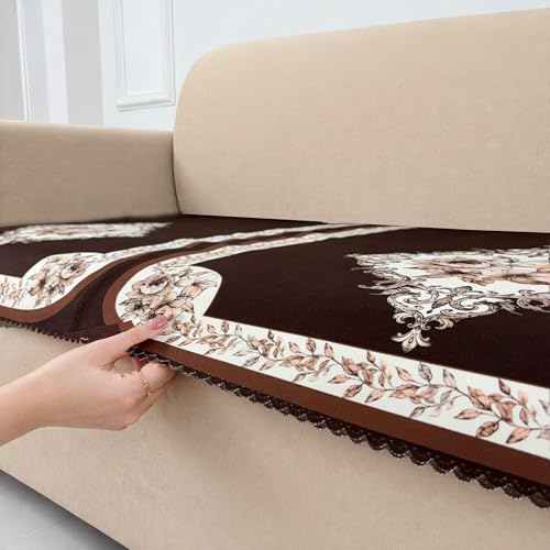 Image of Homerz Premium 'Luxe Series' Holland Velvet Sofa Cover | Smooth Finish | Anti-Skid Fleece Backing | Soft Touch Couch Protector for Living Room (Coffee, 5 (3+1+1) Seater, Only Seat Cover)