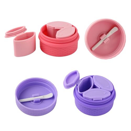 Ximimark 2pc Silicone Beauty Travel Dispenser, Portable Splitting Container For Eye Cream & Facial Oil, Emergency Medication Storage Case With 3+1 Compartments And Cream Spoon