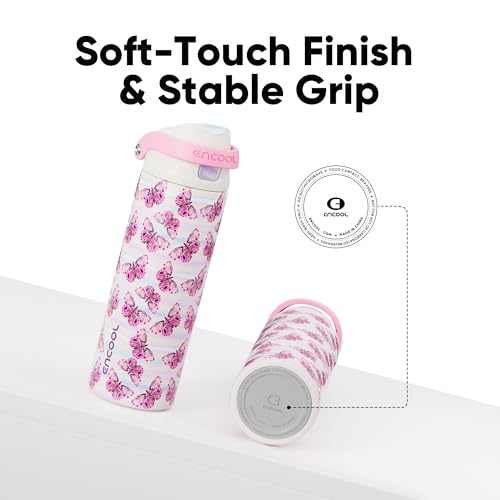 Image of ENCOOL Leakproof Insulated Water Bottle with Straw Dual-Sip Water Bottle Bag-Safe Design for Work, Commute & Gym - Keeps Drinks Cold All Day, 32 oz, Y2K Butterfly