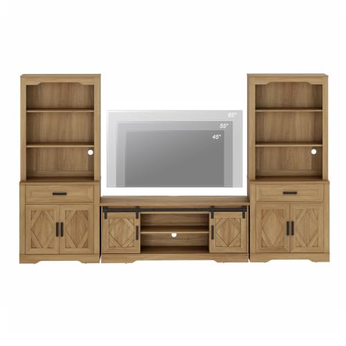 Image of WAMPAT Farmhouse Entertainment Center with Bookshelves for 65 inch TV