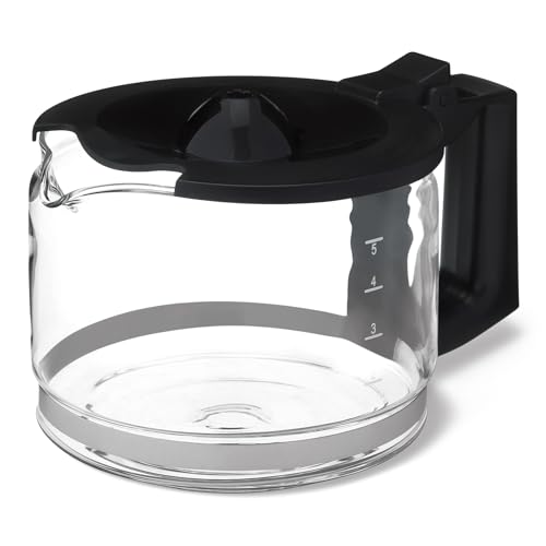 Amazon Basics 5-Cup Glass Replacement Carafe for Coffee Maker, Comfort-Grip Handle, Dripless Spout, Black