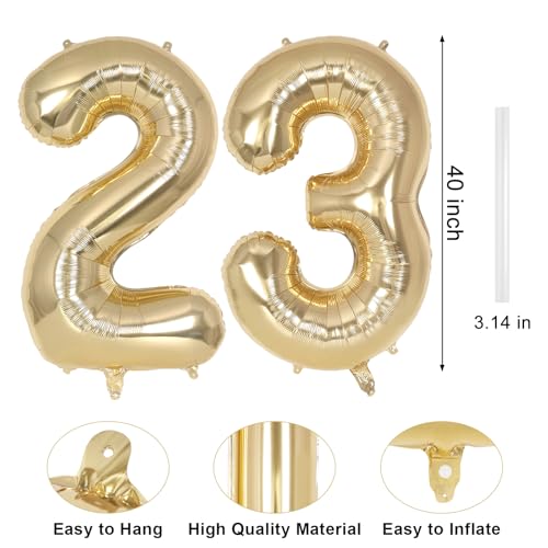 Image of Champagne Gold Large Number 23 Balloon, 40 Inch Light Gold Foil Helium Number Balloons, Giant Mylar Number 23 Balloons for 23 Years Old Birthday Party Anniversary Decorations (Champagne Gold 23)
