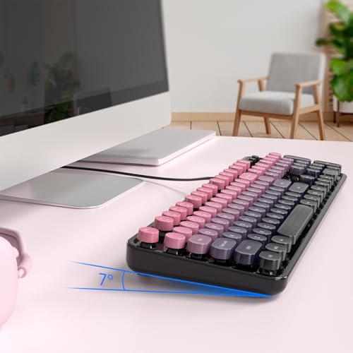 Image of MOFII Computer Keyboard Wired,Round Key Retro Typewriter Keyboard Full Size | USB Plug and Play, for Laptop, PC, Desktop, Windows (Plum Pink Gradient Color)