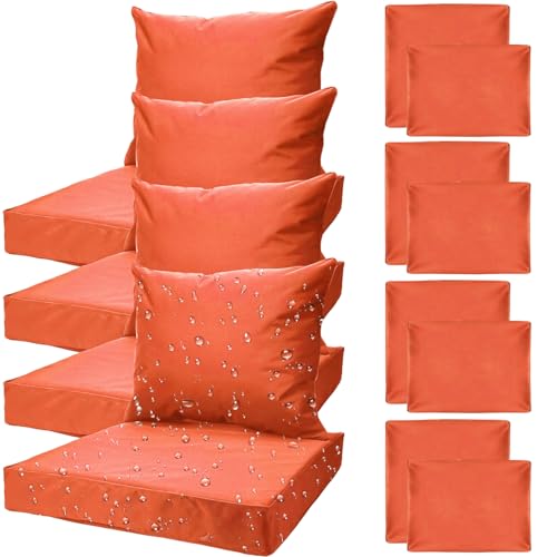 All Smiles Orange Patio Furniture Replacement Chair Cushion Covers Set of 4 for Waterproof Resistant Outdoor Deep Set Cushion Covers for Seat Yard Garden Deck，24 x 20 Inch, 24 x 24 x 4 Inch