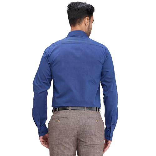Image of Raymond Men Slim Fit Solid Pattern Pure Cotton Semi Cutaway Collar Full Sleeve Formal Shirt