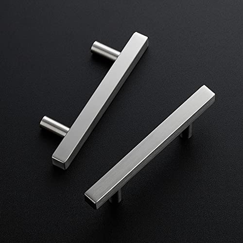 Image of Ravinte 5 Pack 4 Inch Cabinet Pulls Brushed Nickel Sqaure Kitchen Cabinet Handles Silver Cabinet Hardware Stainless Steel Drawer Pulls 6-2 /5 Inch Overall Length with Mounting Template