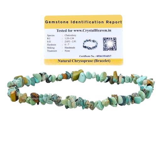 Image of Certified Chrysoprase Bracelet for Women Men with Healing Crystal and Reiki Stone - Beautiful Gemstone Beaded Bracelet for Balance, Harmony & Positive Energy (Chips Stone Beads)