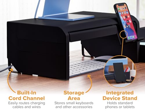 Image of Bostitch Konnect Adjustable Monitor Riser with Drawer, Cell Phone Stand & Pencil Holder, Laptop Stand for Desk, 4 Height Levels, Cable Management & Rubber Feet