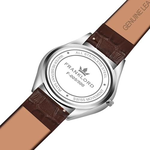 Image of Franklord Ultra-Slim Men's 5 mm Swiss Movement Dress Watch - 40 mm Case, Sapphire Crystal, 316L Stainless Steel with Leather Strap