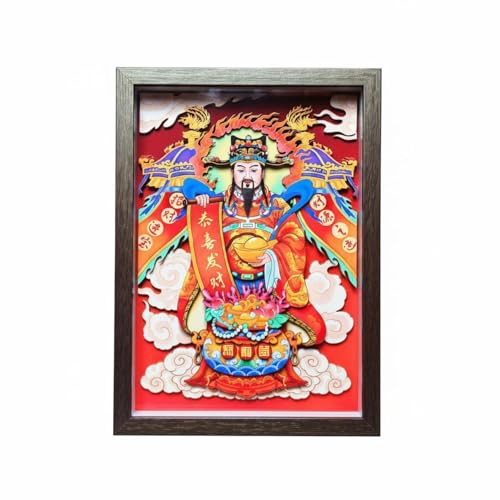 Dieu Richesse Art Traditionnel Qianly Tableau Papier Découpé Feng Shui Entrée