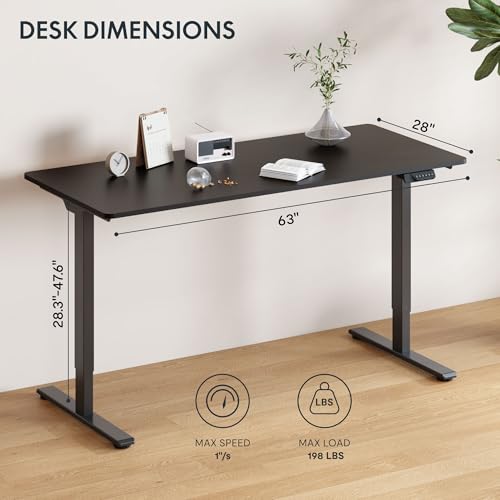 Image of FLEXISPOT 63 inchx28 inch Electric Standing Desk, Black | Dual Motor, 198 LBS Capacity, Spacious Workspace, Multi-Monitor Setup, Home Office & Creative Studio