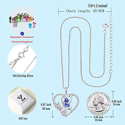 Yl Women's Butterfly Necklace 925 Sterling Silver Flower Rose Pendant Created Sapphire Halo Jewelry #TOP5