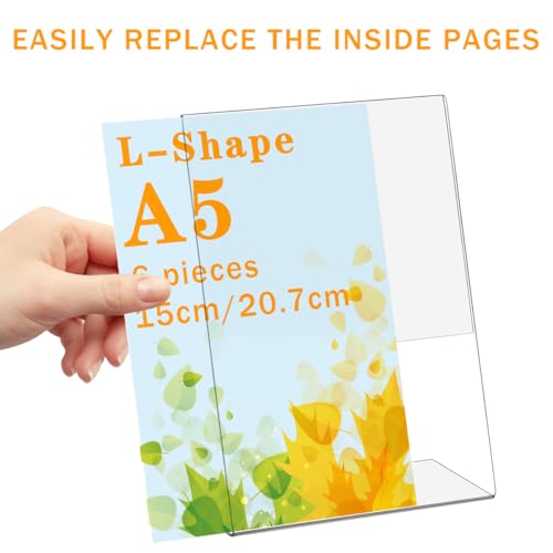 OctBird A5 Tischaufsteller Schrä,6 Stück Acryl Tischaufsteller Schräg,Glasklar L- Ständer,Menü Display Halter Ständer Tischaufsteller,Transparenter Tischaufsteller aus Kunststoff für Restaurant Theke