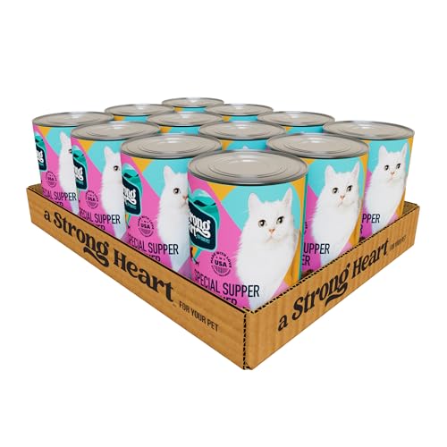 A Strong Heart Canned Wet Cat Food, Special Supper Dinner - 13.2 oz Cans (Pack of 12), Made in The USA with Real Turkey & Fish
