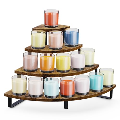 ELITEROO Tiered Display Stand, Wooden Display Risers, 4 Tier Display Shelf for Vendors Retail Craft Show Market, Table Top Display Rack for Cupcakes Perfume Figures Candles Makeup, Curved Corner