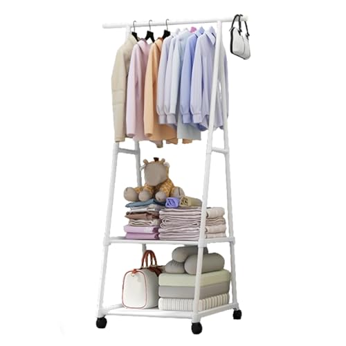 Luocute Freestanding Clothes Rack, Carbon Steel Heavy Duty Garment Rack with Double Ended Hook, for Hanging Clothes in Bedroom Balcony Outdoor Small Space