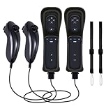 CLVIZCXOM (2 sets / 8 pieces! Remote Control Twin Pack Compatible with Nintendo ​Wii/Wii U Consoles: 2 Remotes + 2 Analog Joysticks + 2 Cases + 2 Straps, with Motion Plus (Black & Black)