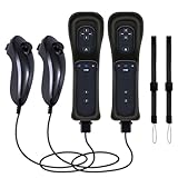 CLVIZCXOM (2 sets / 8 pieces! Remote Control Twin Pack Compatible with Nintendo ​Wii/Wii U Consoles: 2 Remotes + 2 Analog Joysticks + 2 Cases + 2 Straps, with Motion Plus (Black)
