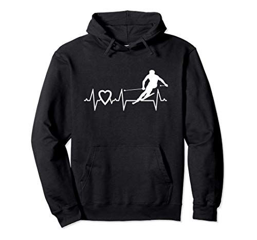 Heartbeat I Love Alpine Skiing Ski Novelty Gift Apparel Felpa con Cappuccio