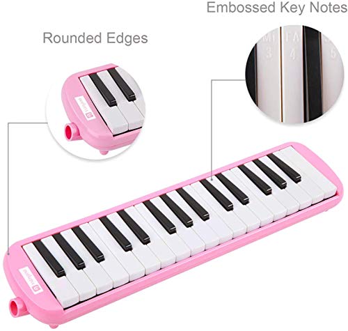 Vangoa 32 Key Melodica, Musical Instrument Air Piano Keyboard, Melodicas With Carrying Bag, Double Mouthpieces, Wipe Cloth, Key Stickers, Long Tubes (Pink) #TOP2