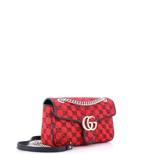 Pre-Loved GG Marmont Flap Bag Diagonal Quilted GG Canvas with Leather Small, Red2