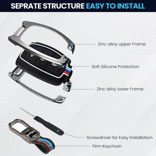 Image of KINGSWAY Hyundai Car Key Cover and Keychain Perfect Shape and Compatible with 3 Buttons Smart Key of All Hyundai Cars, Remote Key Shell, Key Case, Car Key Chain Cover, 360 Protection, Gunmetal Grey