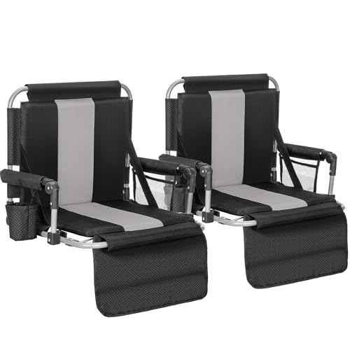 ALPHA CAMP 2 Packs Stadium Seat Chair for Bleachers with Back & Arm Rest, Black Grey