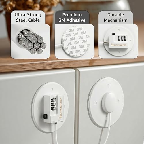 Image of Fridge Lock Combination - Refrigerator and Freezer Lock for Kids, No Keys Needed (White & Round)